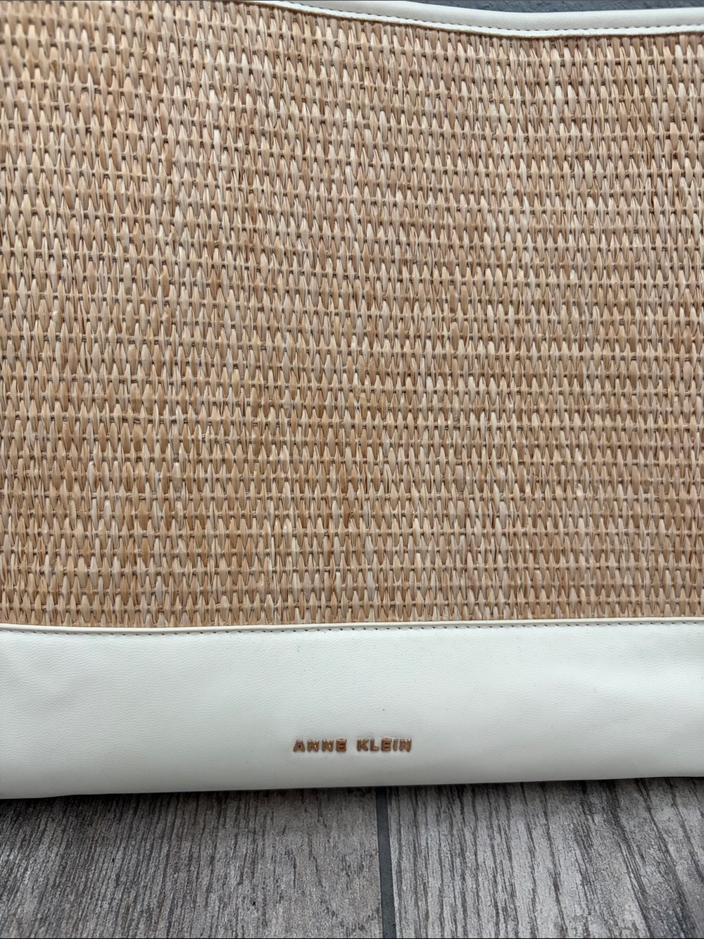 NWT Anne Klein Cream & Natural Straw Woven Bucket Tote Shoulder Bag Purse - Picture 8 of 12